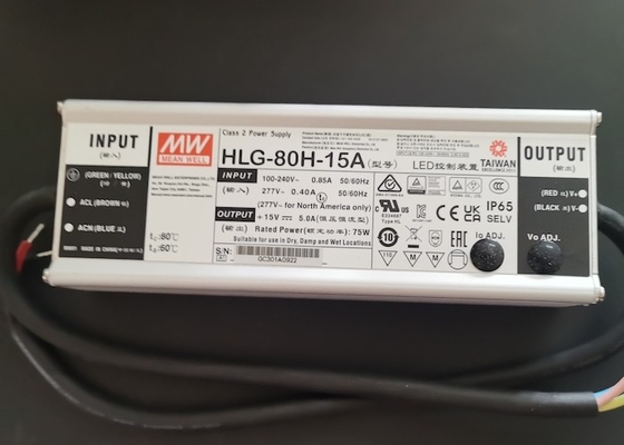 জলরোধী IP65 LED ড্রাইভার 60w 75w 80w HLG-80H-15A 15V 5A ধ্রুবক বর্তমান / ভোল্টেজ