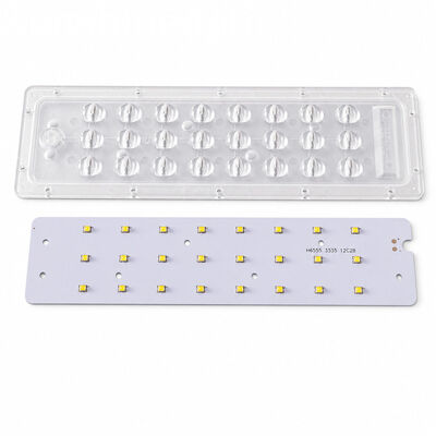 24W LED স্ট্রিট লাইট মডিউল কভার 45×143 ডিগ্রী এসএমডি 3535 LED PCB বোর্ডের সাথে অসমমিতিক অপটিক্যাল পিসি লেন্স